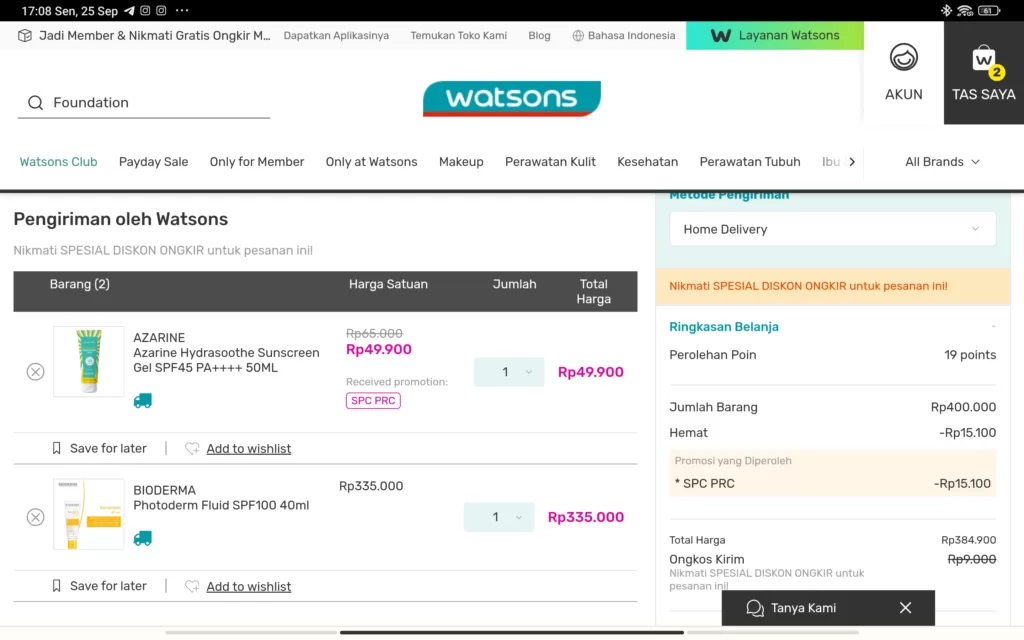 Pengiriman oleh Watsons